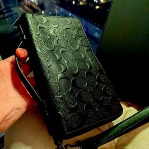 Used Coach Black Leather Logo Organiser